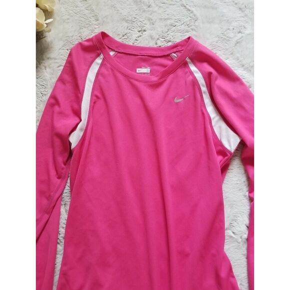 Nike Fit Dry Pink Long Sleeve White Mesh Exercise Top Crew Neck Size S - Picture 5 of 11